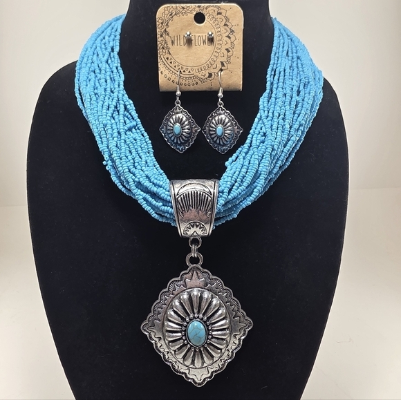 Wildflowers Jewelry - Wildflower Turquoise and Silver Necklace Set